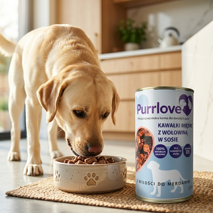 PURRLOVE mokra karma dla psa Wołowina puszka 1250g Kawałki mięsne