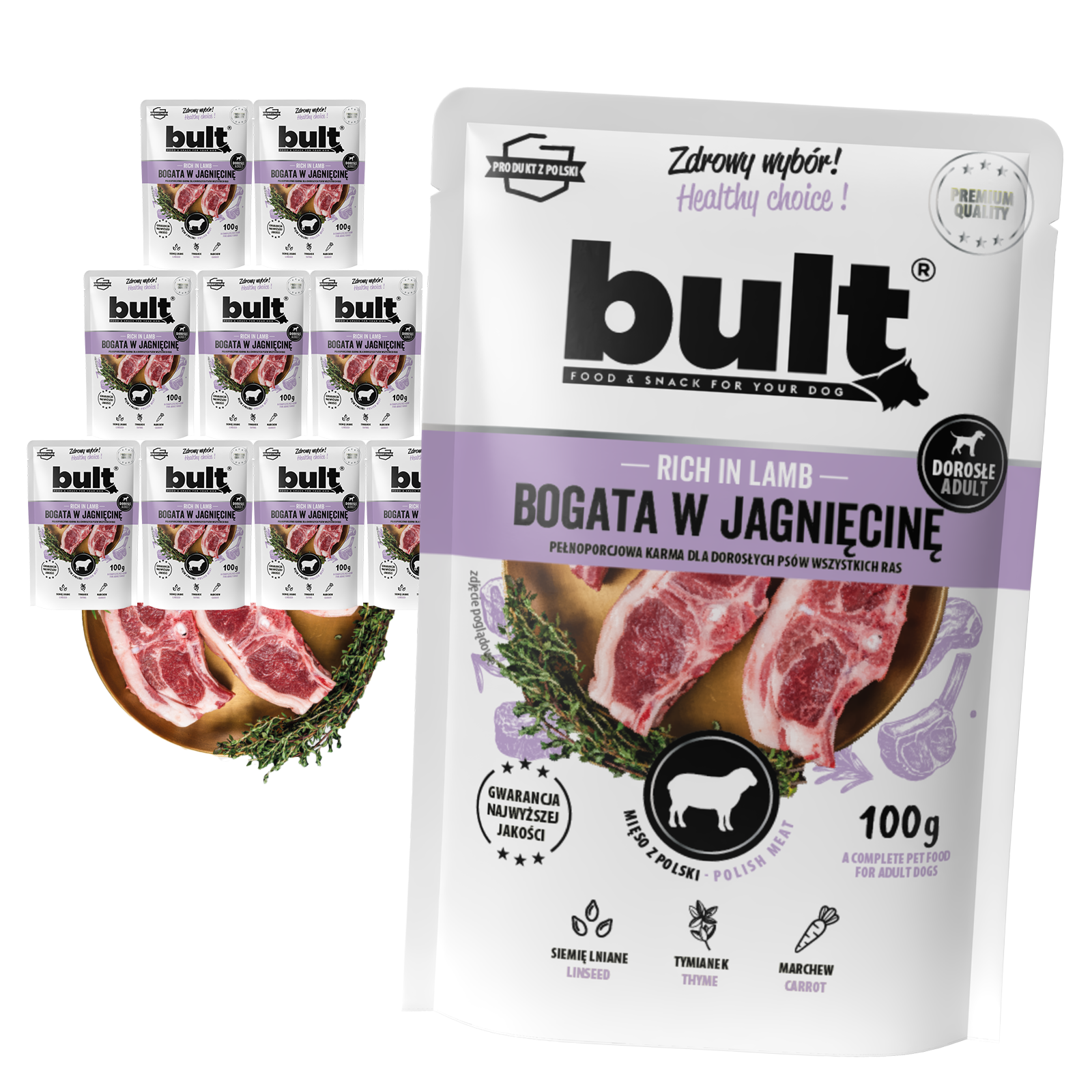Zestaw 10x100g Saszetka mielonka BULT bogata w jagnięcinę - bult.dog