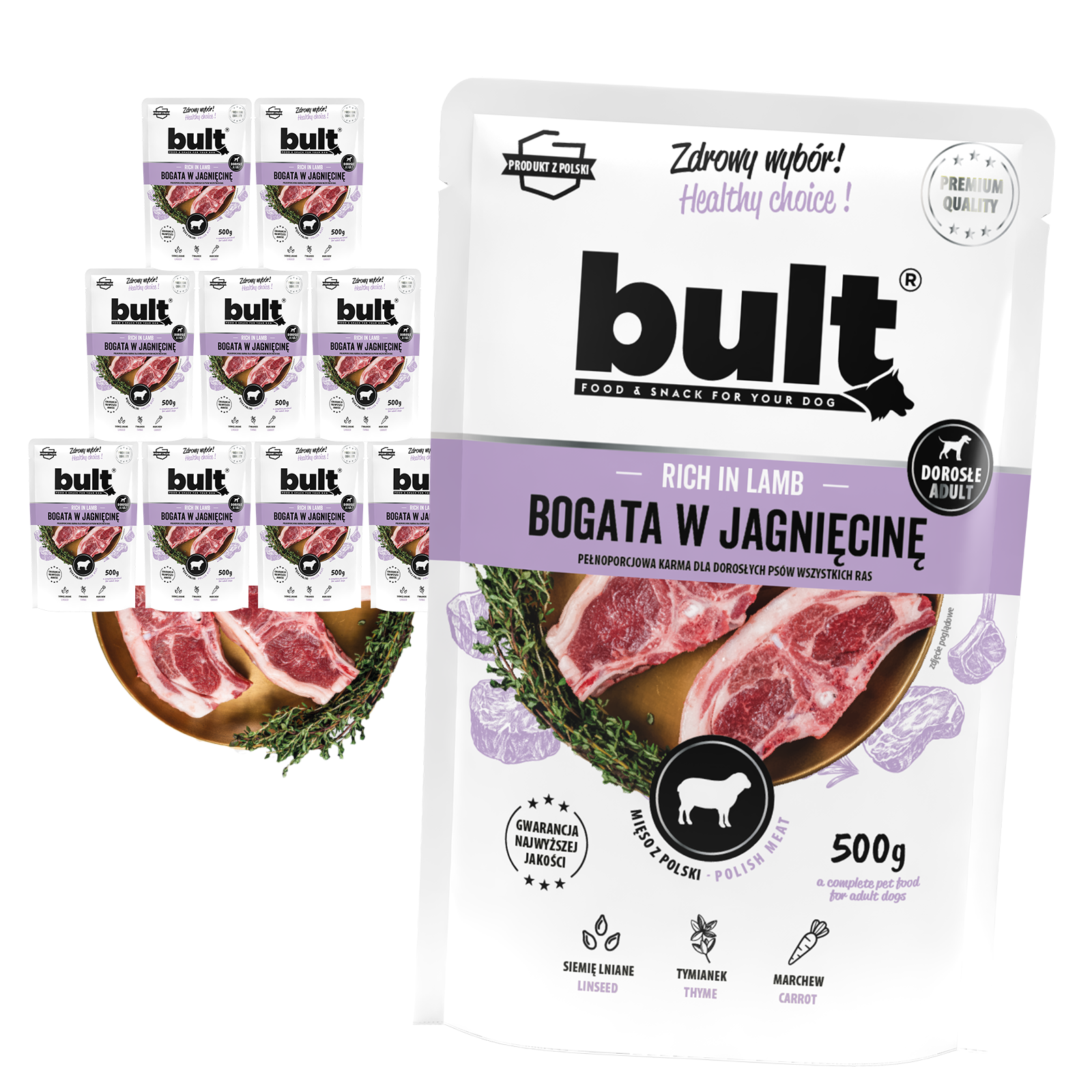 Zestaw 10x500g Saszetka mielonka BULT bogata w jagnięcinę - bult.dog